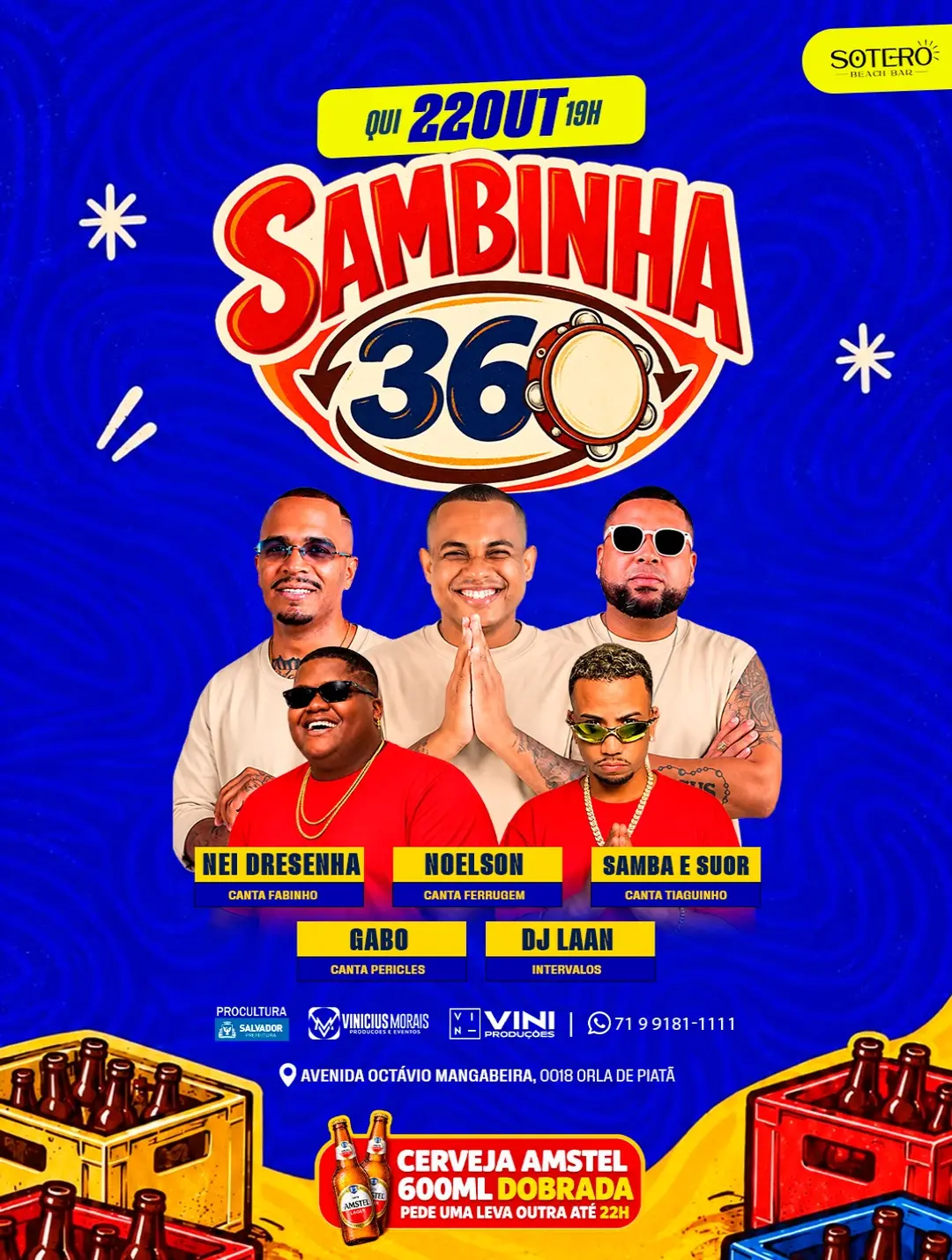 Flyer de Nei, Grupo Samba & Suor, DJ Laan, Gabo e Noelson