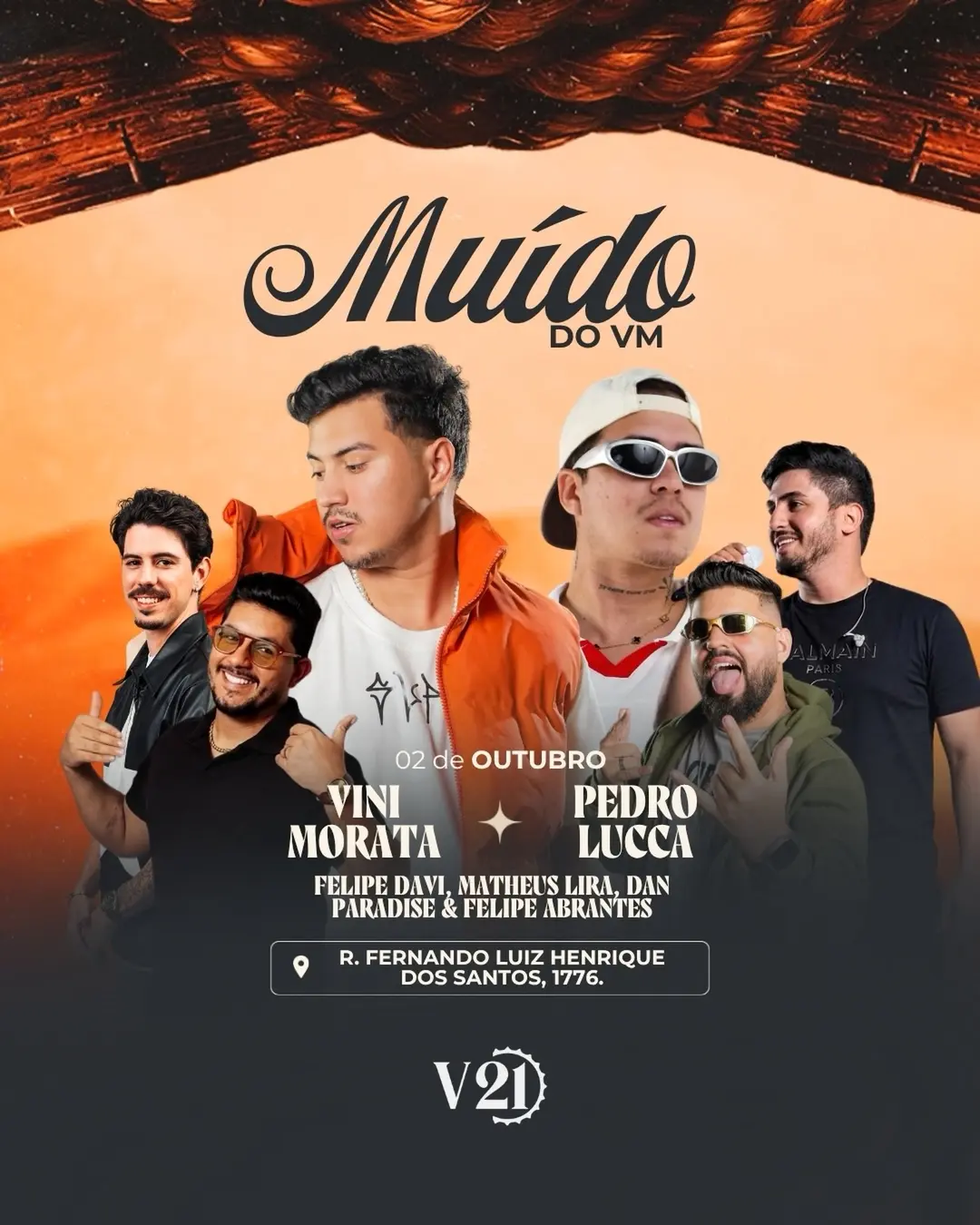 Flyer de Dan Paradise, Vini Morata, Pedro Luca e mais 3 artistas