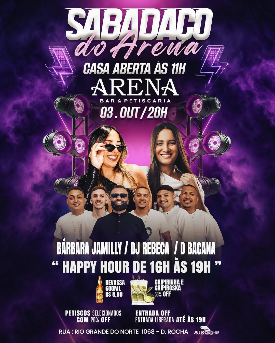 Flyer de Milena Lima, Bárbara Jamilly, DJ Rebeca e D’Bacana
