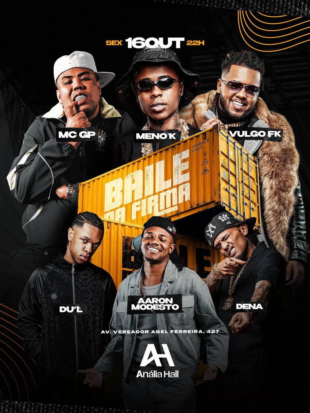 Flyer de MENOK, MC GP, Vulgo FK, Aaron Modesto, Du’L e MC Dena