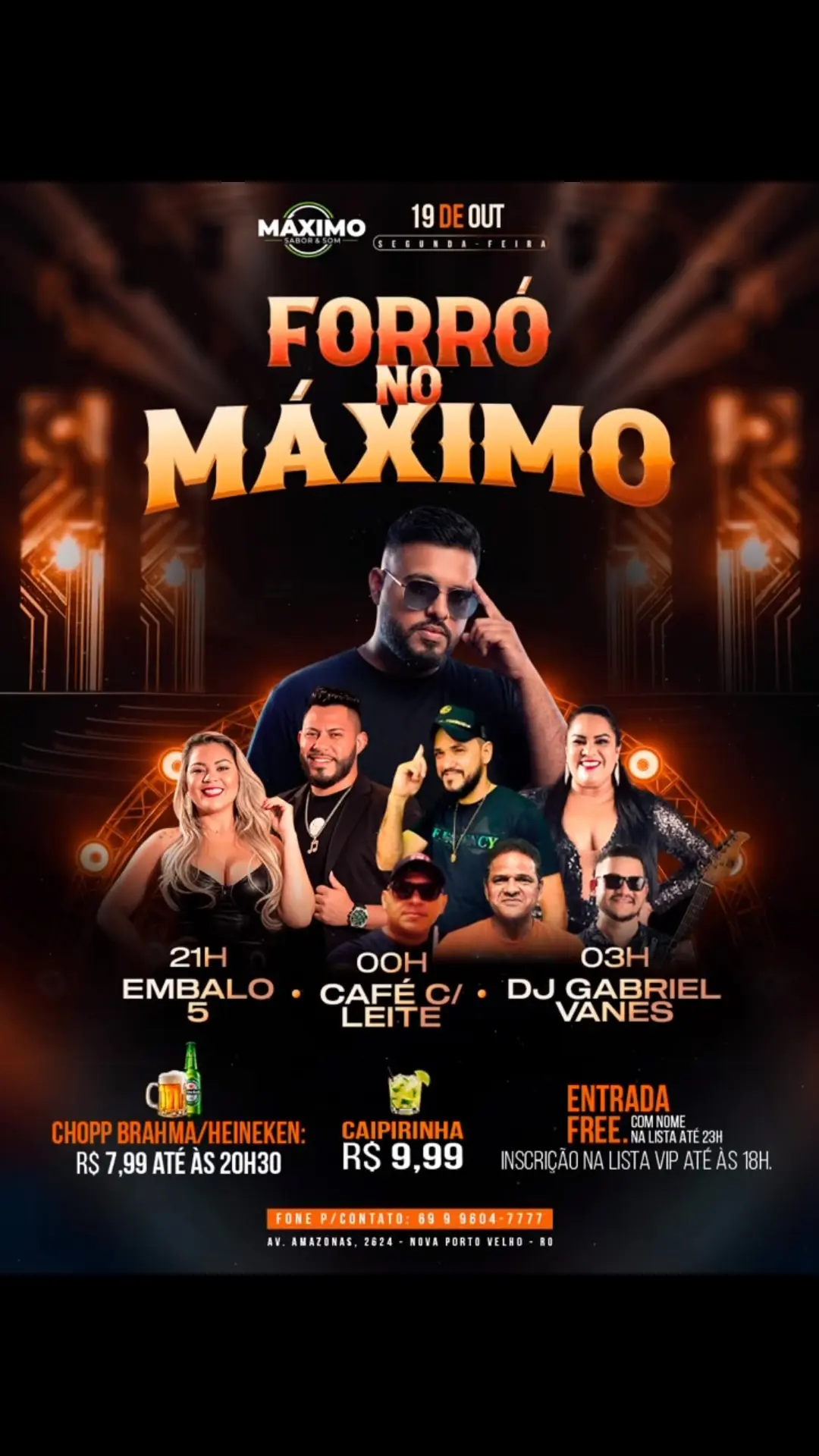 Flyer de Banda Café com Leite, embalo 5 e DJ Gabriel Vanes