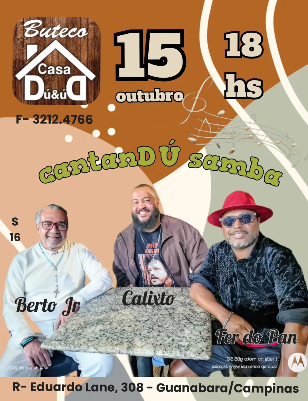 Flyer de CantanDÚ samba, Berto Jr, Edson Calixto e Fer do Pan