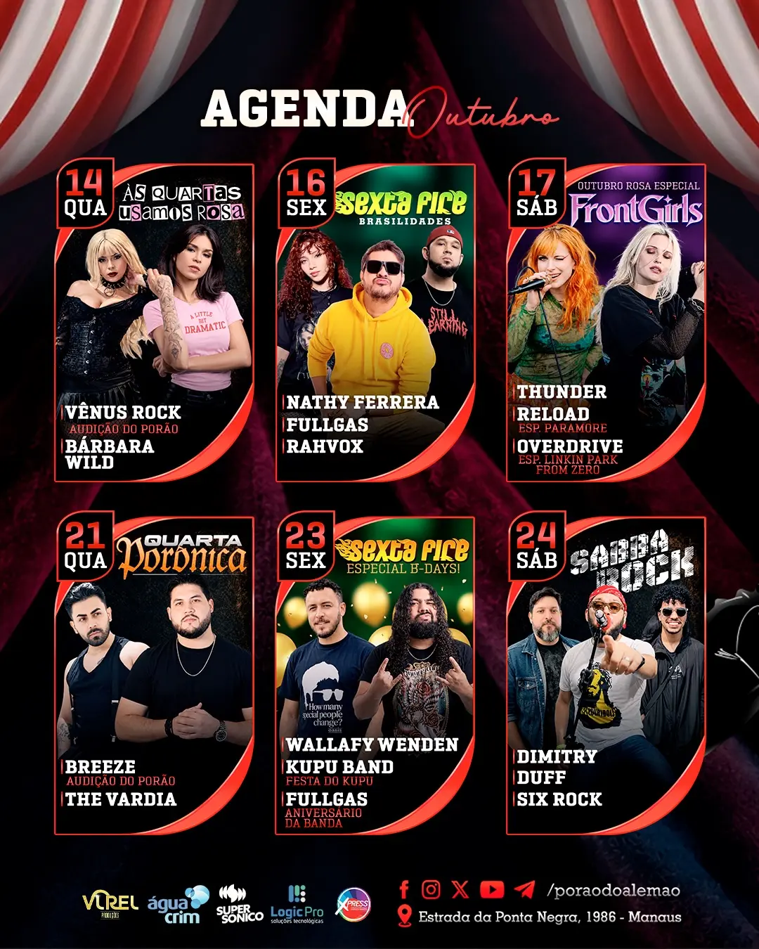 Flyer de Banda Thunder, Banda Reload e mais 3 artistas