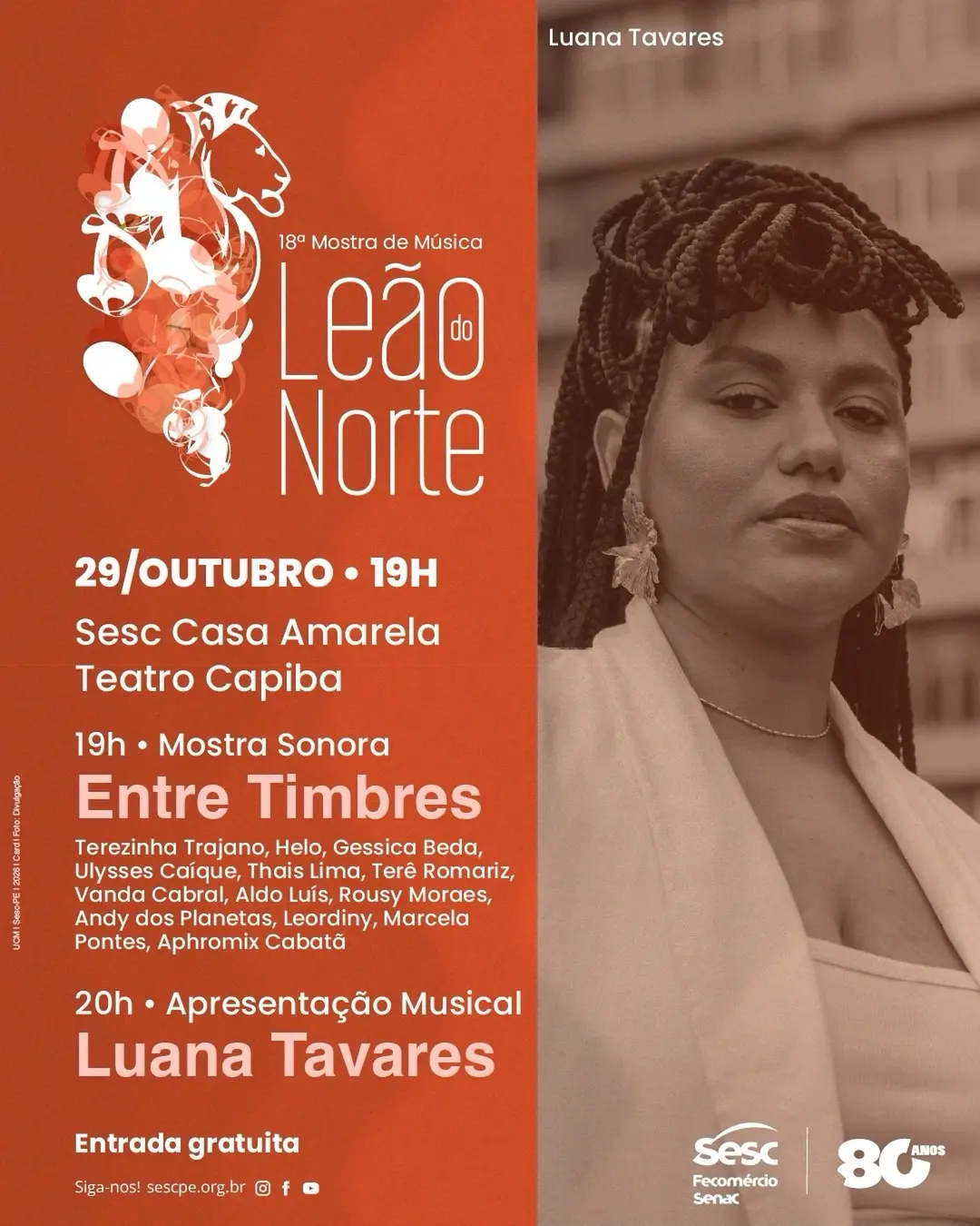 Flyer de Luana Tavares e mostra de música leão do norte