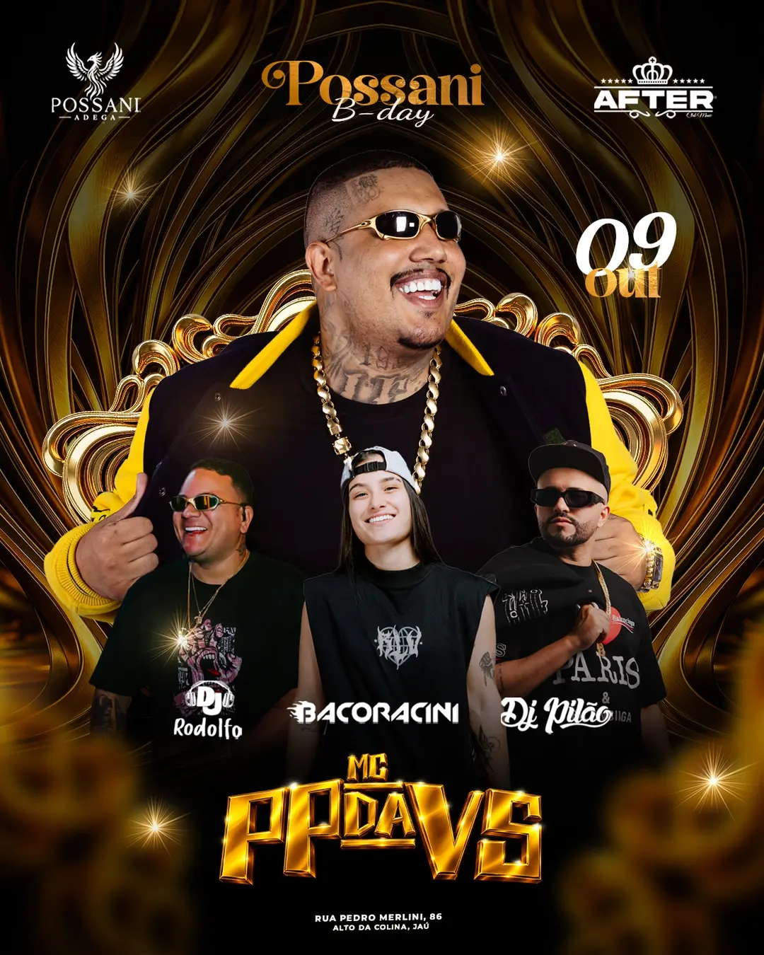 Flyer de DJ Bacoracini, DJ Pilão, DJ Rodolfo e MC PP da VS