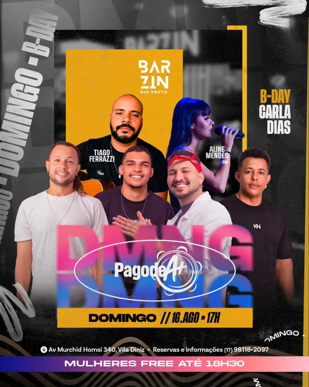 Flyer de PagoDéa, Tiago Ferrazzi e Aline Mendes