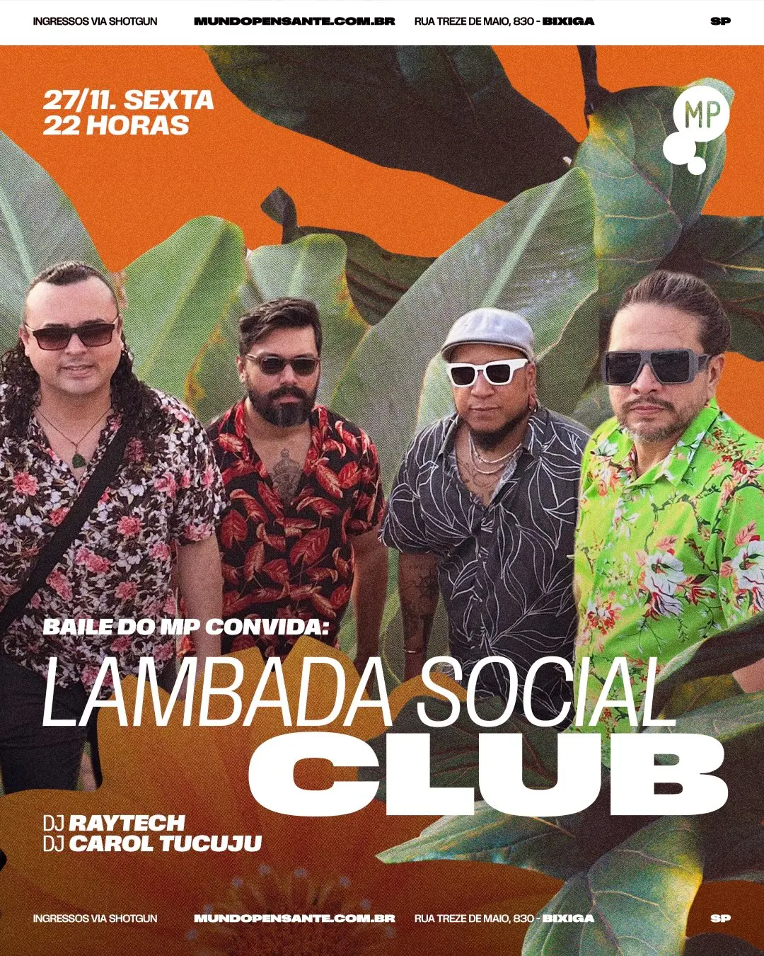 Flyer de Lambada Social Club, DJ Raytech e DJ Carol Tucuju