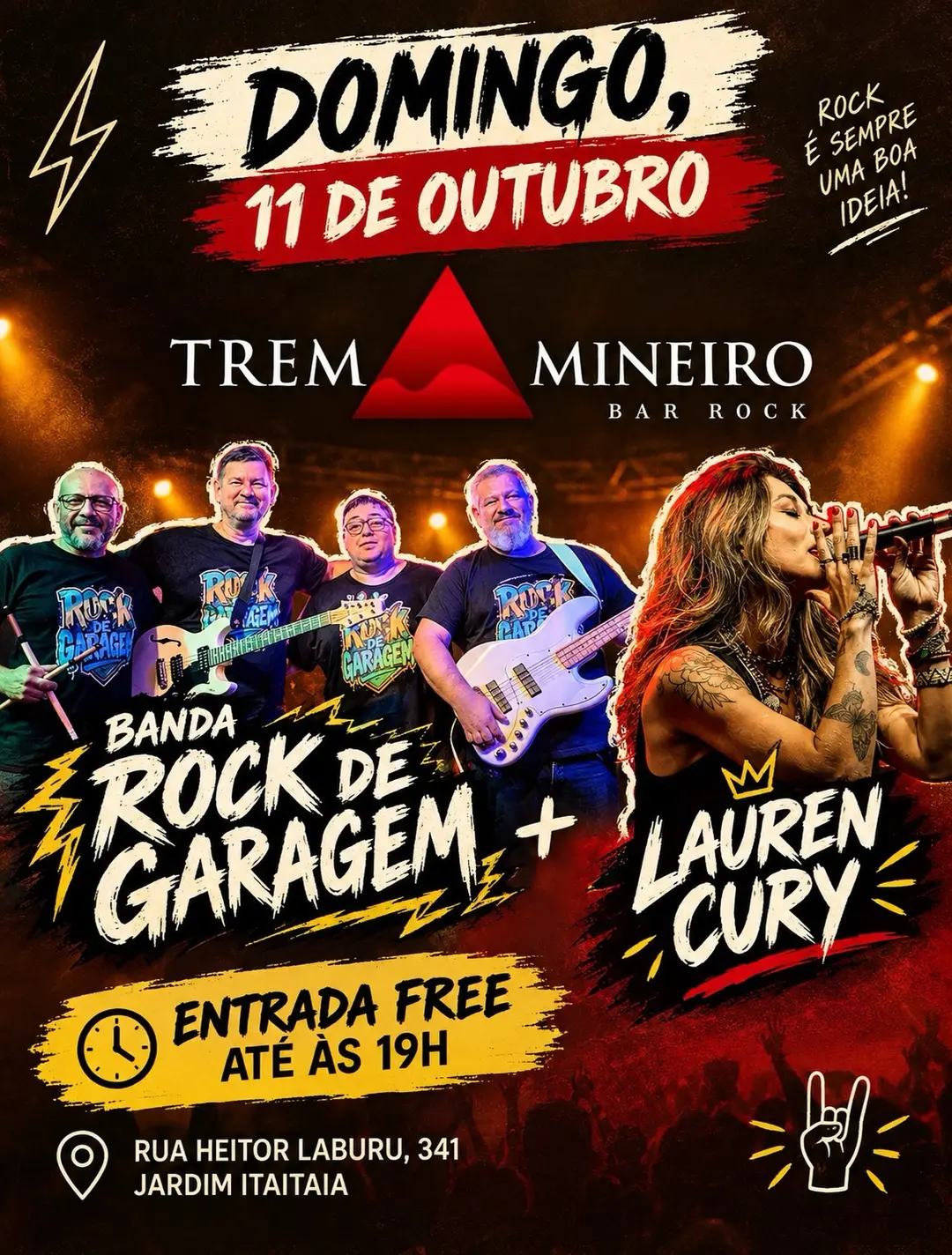 Flyer de Lauren Cury e Banda Rock de Garagem