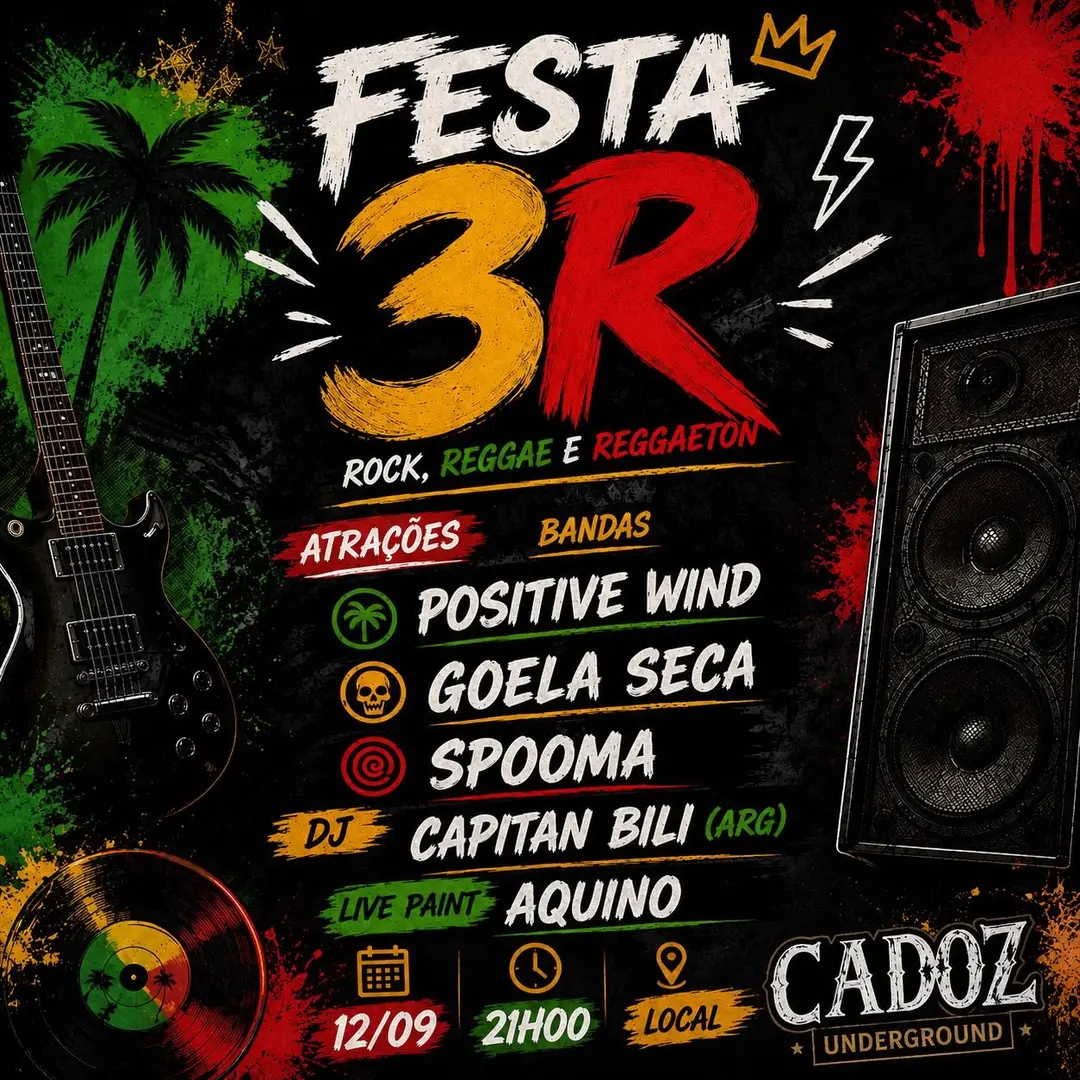 Flyer de Fabio, Banda Goela Seca e positivewind