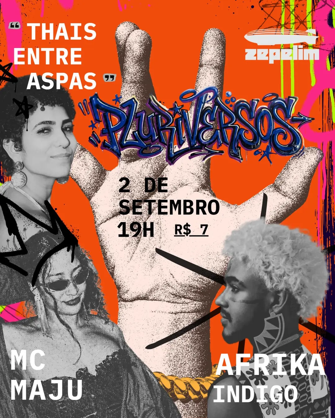 Flyer de MC Maju, Afrika Indigo e Thais Entre Aspas