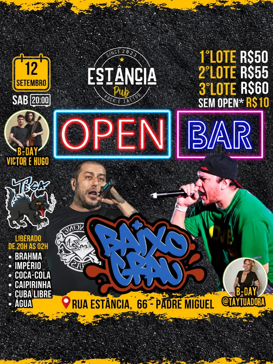 Flyer de Baixo Grau e Banda Tega