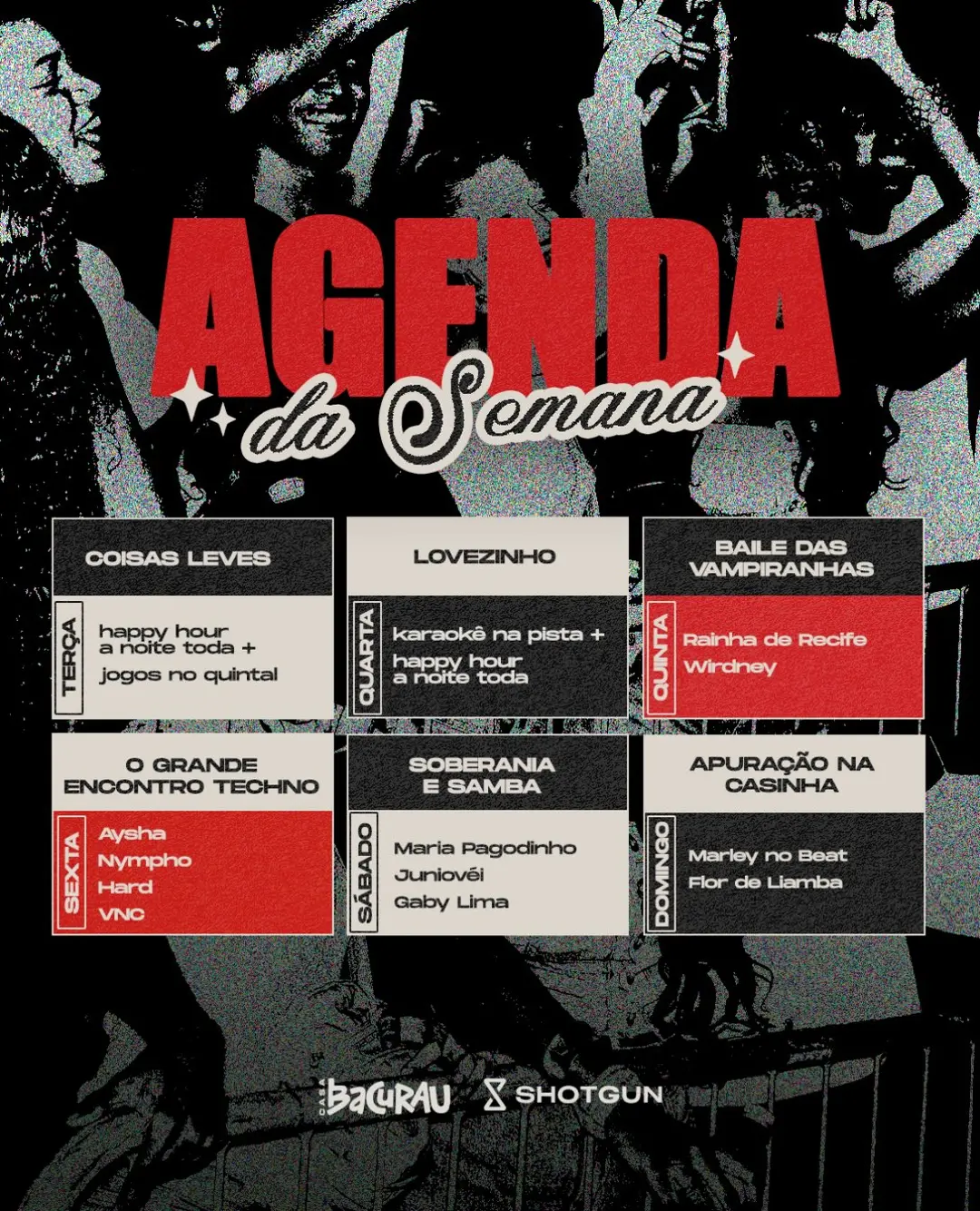 Flyer de Maria Pagodinho, Gaby Lima e Juniovéi