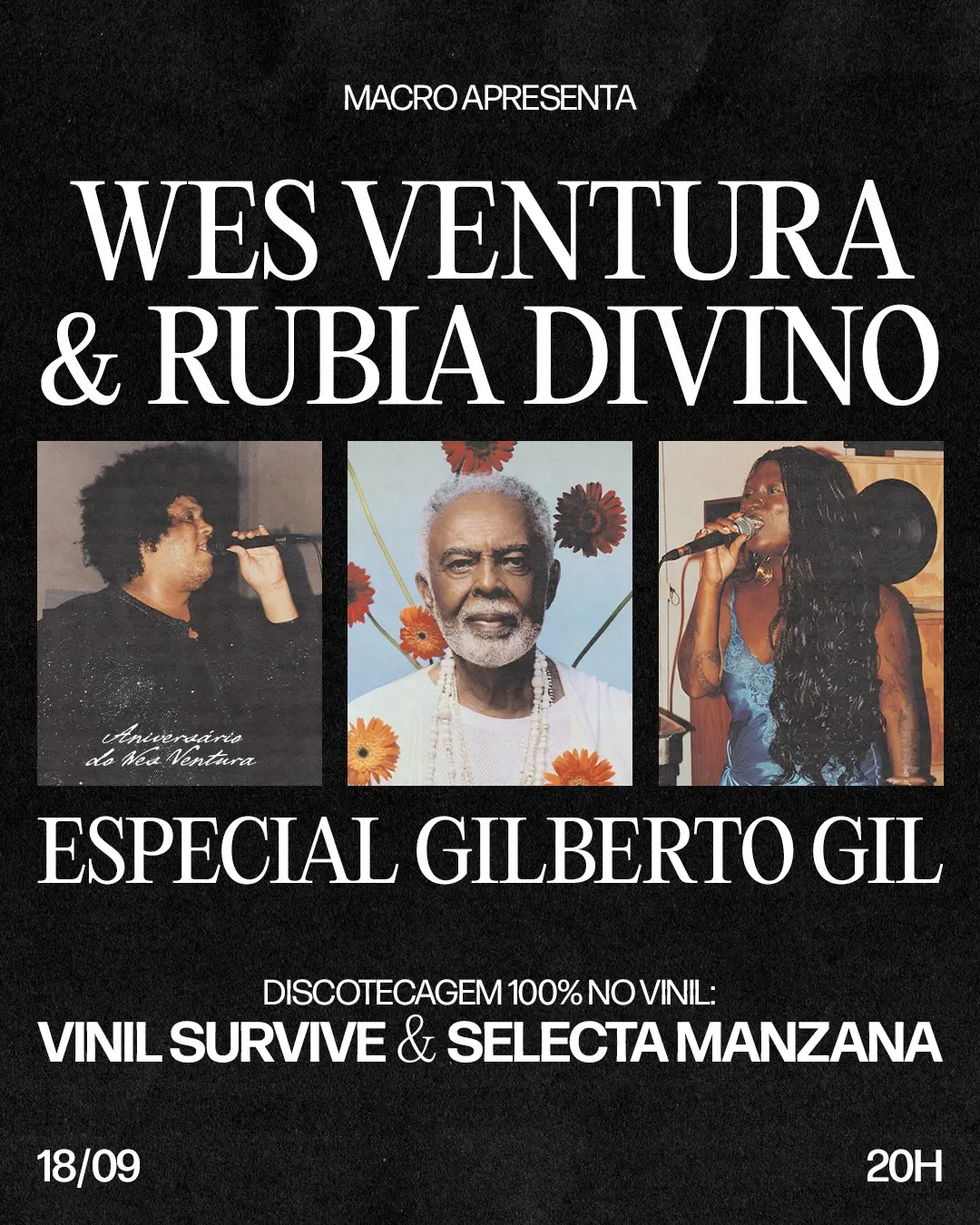 Flyer de Wes Ventura, Rubia Divino, Parise e mais 2 artistas