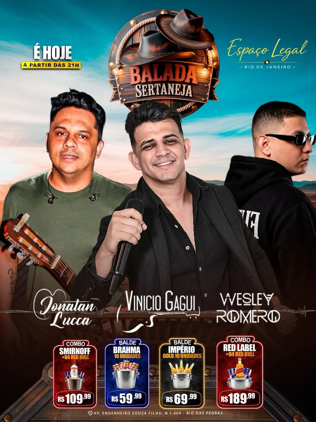 Flyer de Jonatan Lucca, Vinicio Gagui e Wesley Romero