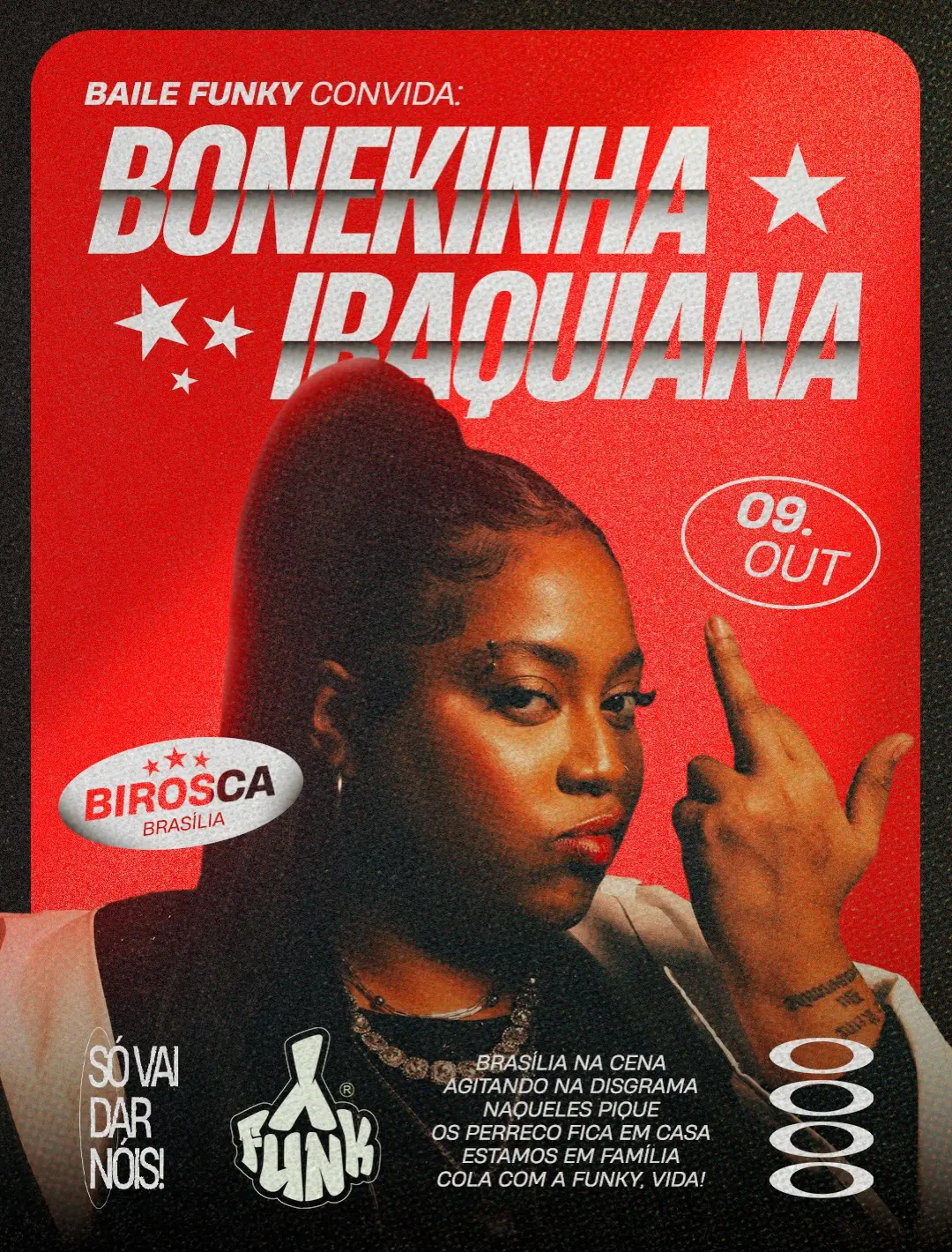 Flyer de Letícia Colares, Sykors, DJ J4K3, Fags e Carol Luz