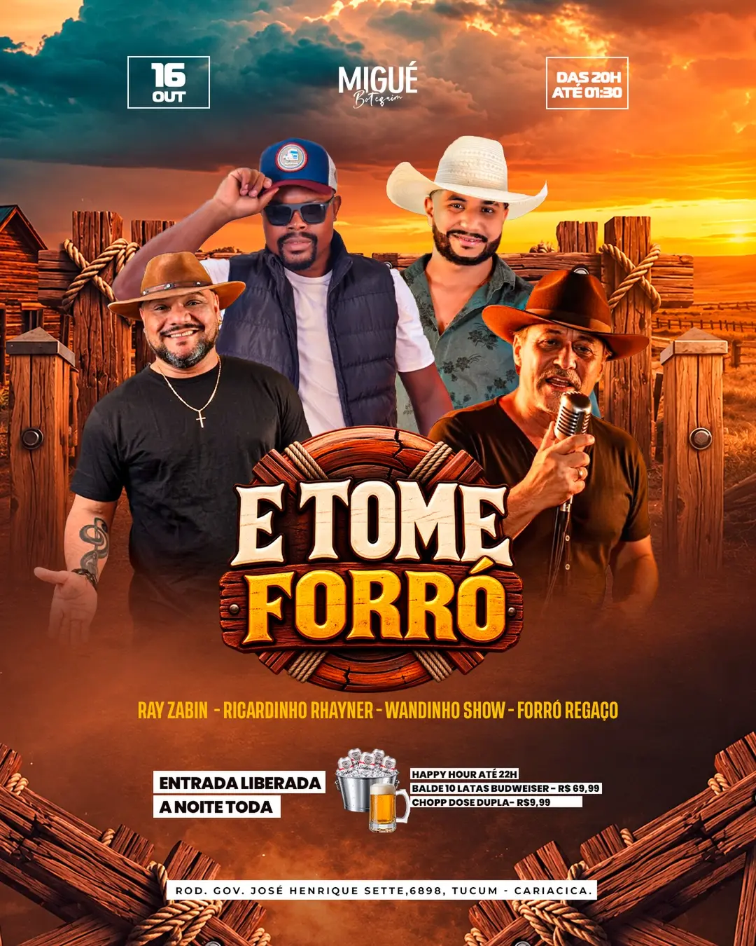 Flyer de Wandinho Show, Ray Zabin e mais 2 artistas