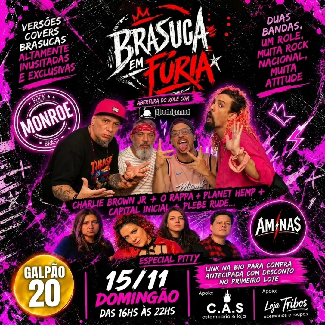 Flyer de Banda Monroe, DJ Rodrigo Mod e Aminas