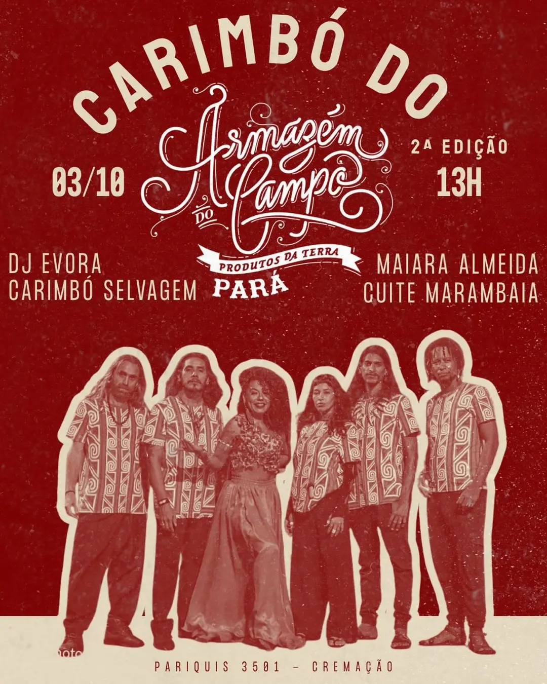 Flyer de Carimbó Selvagem, Evora e mais 2 artistas
