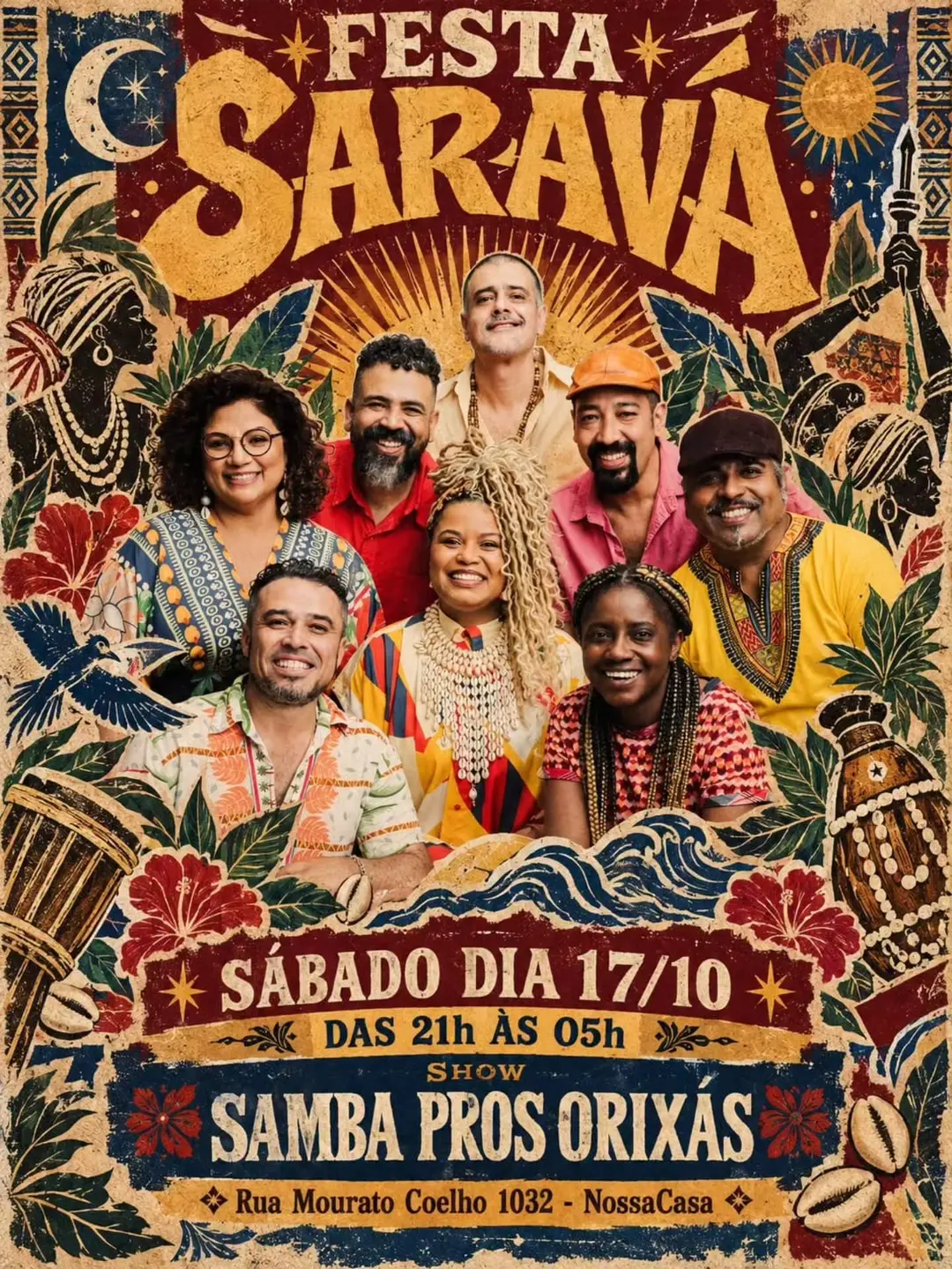 Flyer de Samba Pros Orixás e Marina Caires