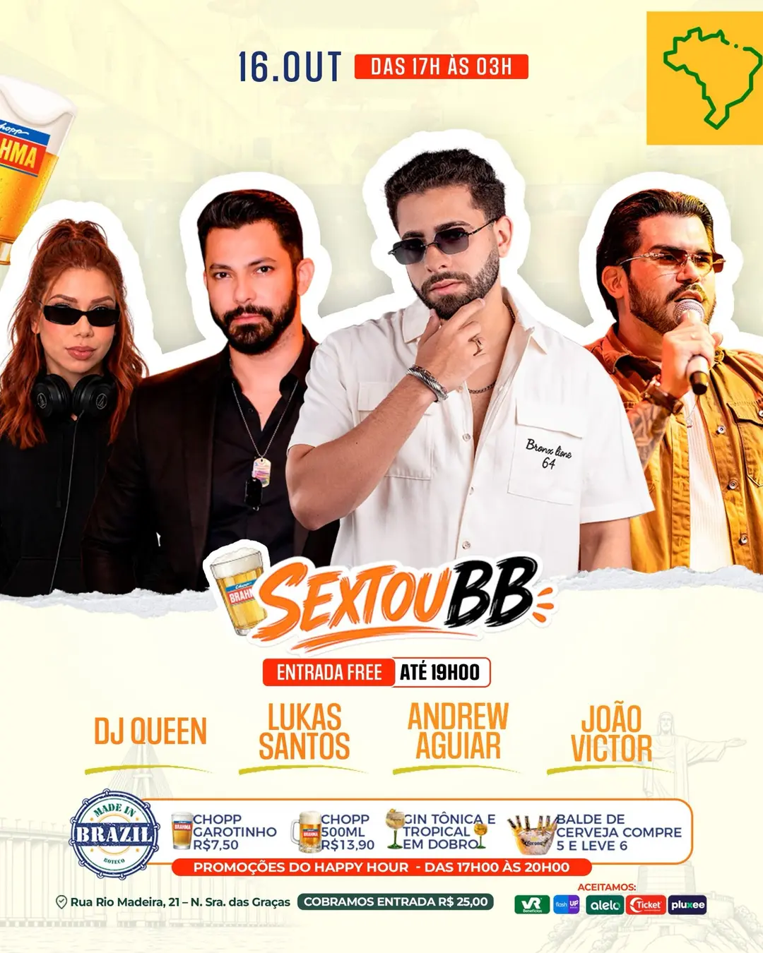 Flyer de Lukas Santos, Andrew Aguiar, João Victor e Dj Queen