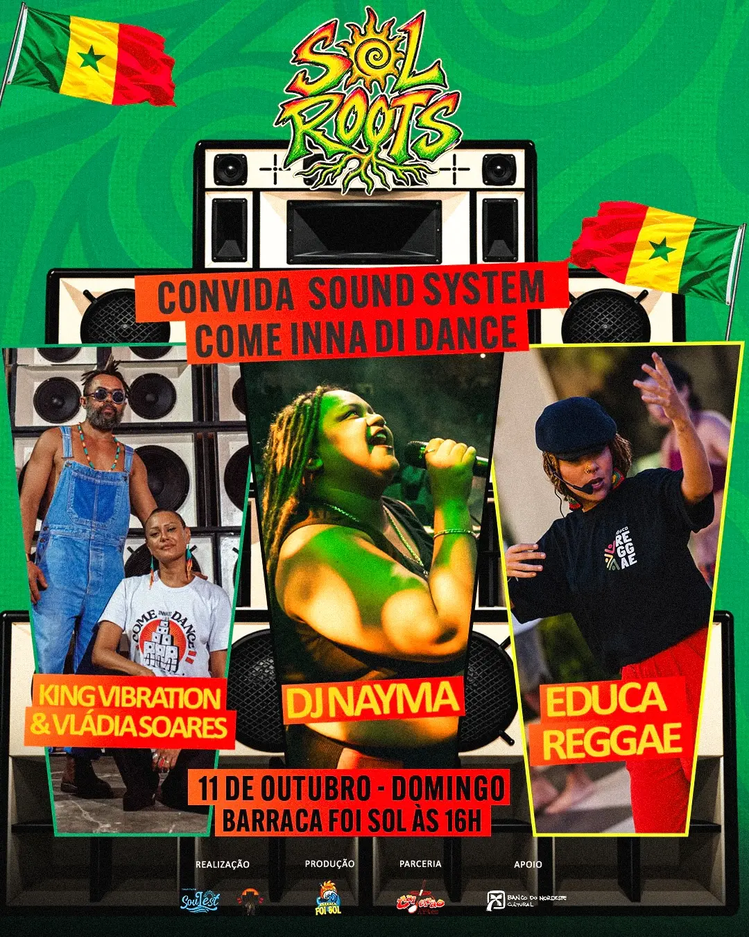 Flyer de Vládia Soares, King Vibration, DJ Nayma e EducaReggae