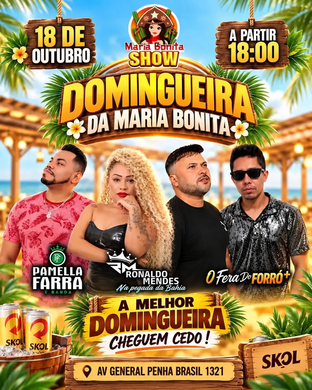 Flyer de Pamella Farra e Banda, Ronaldo Mendes e mais 1 artista