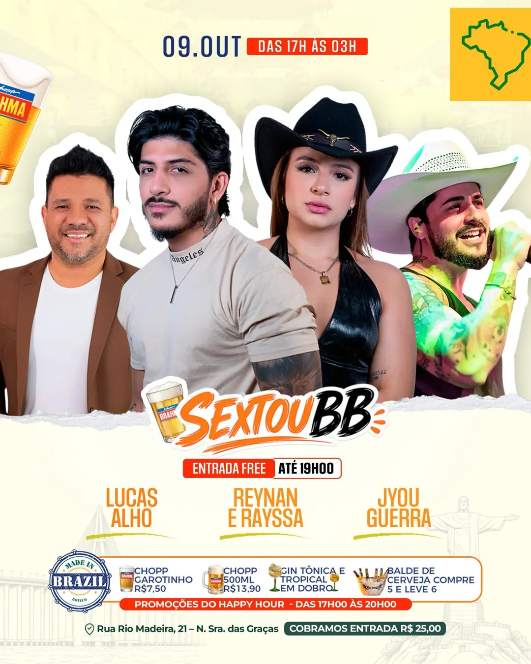 Flyer de Jyou Guerra, Lucas Alho, Reynan e Rayssa