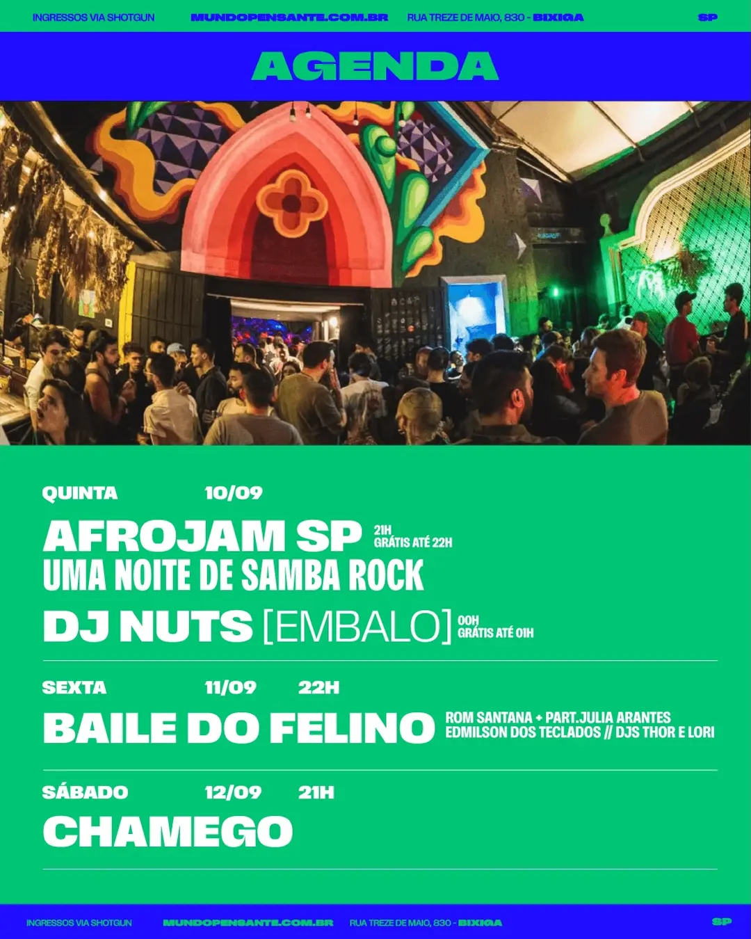 Flyer de É o Felino, Julia Arantes e mais 6 artistas