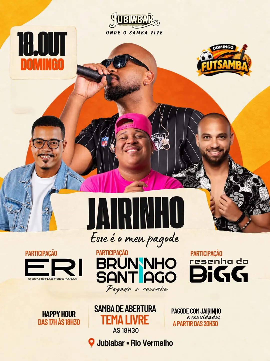 Flyer de Jairinho, Bruninho Santiago, Eri e Resenha do Bigg