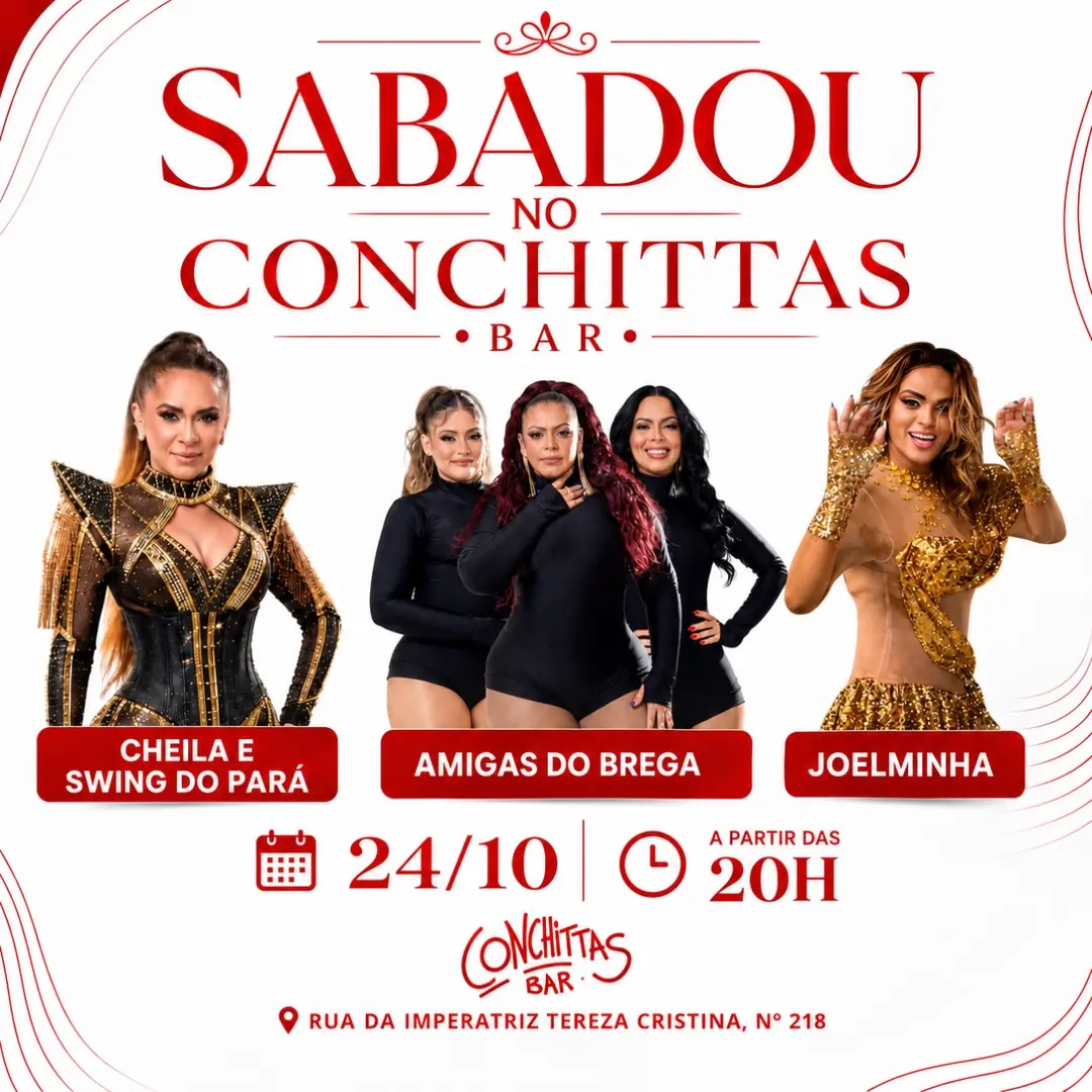 Flyer de Amigas do Brega, Cheila e Swing do Pará e Joelminha
