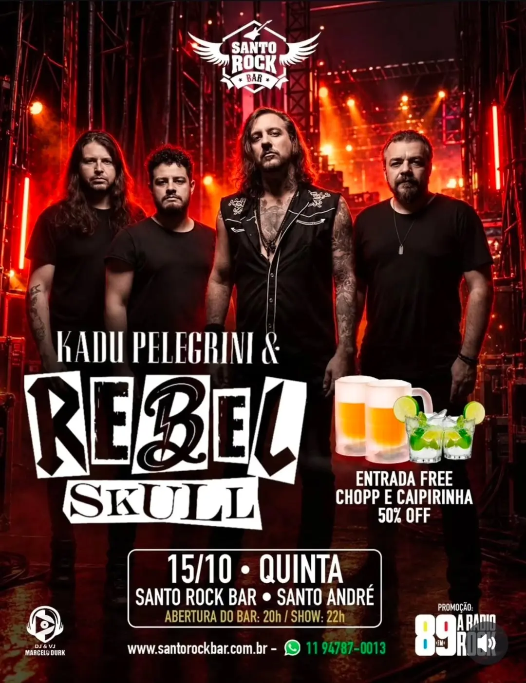 Flyer de Rebel Skull e Kadu Pelegrini
