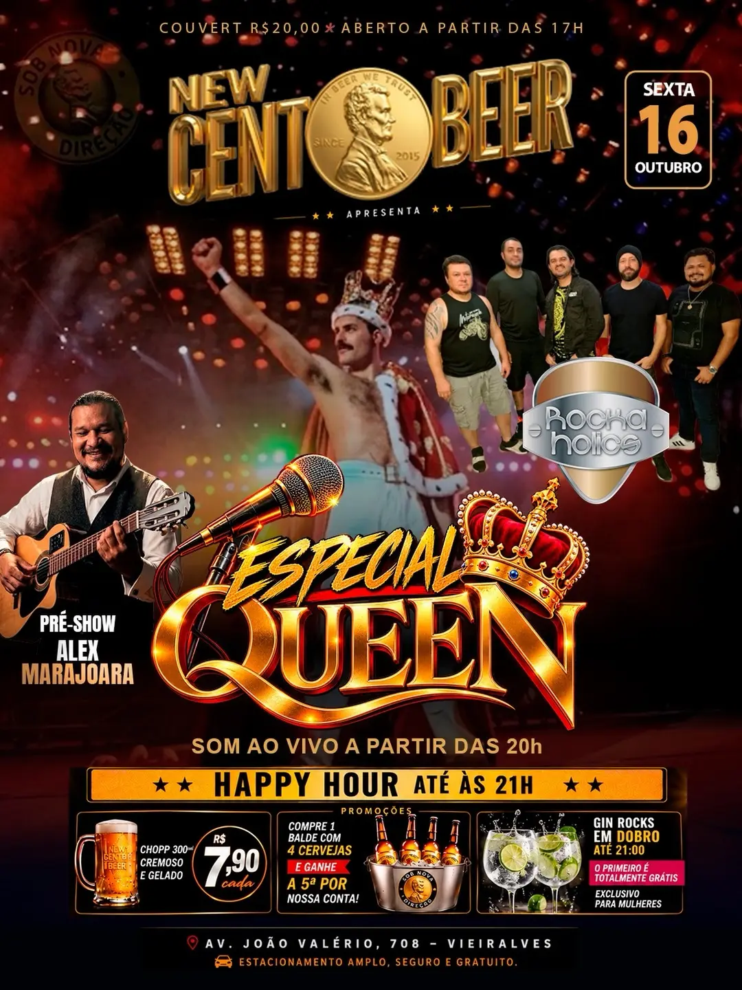 Flyer de Banda Rockaholics, rocaa e mais 3 artistas