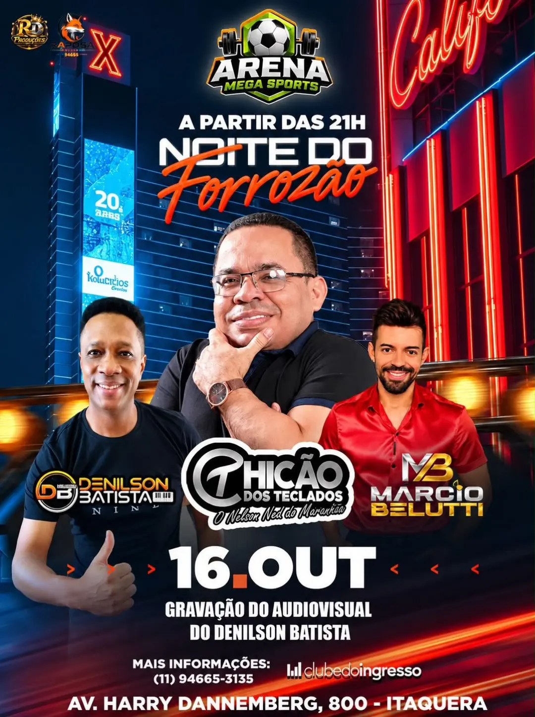 Flyer de Marcio Belutti, Denilson Batista e Chicão dos Teclados