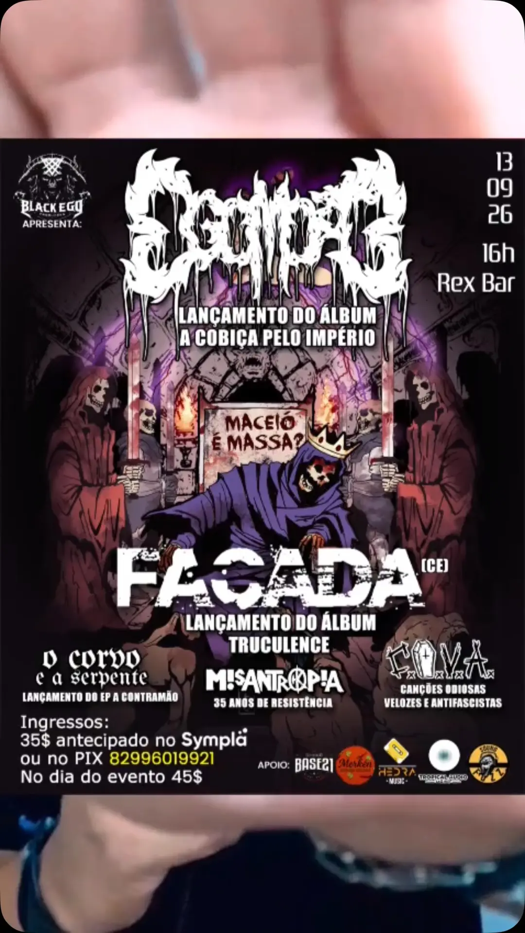 Flyer de Egomorte, FACADA, Misantropia, COVA e mais 2 artistas