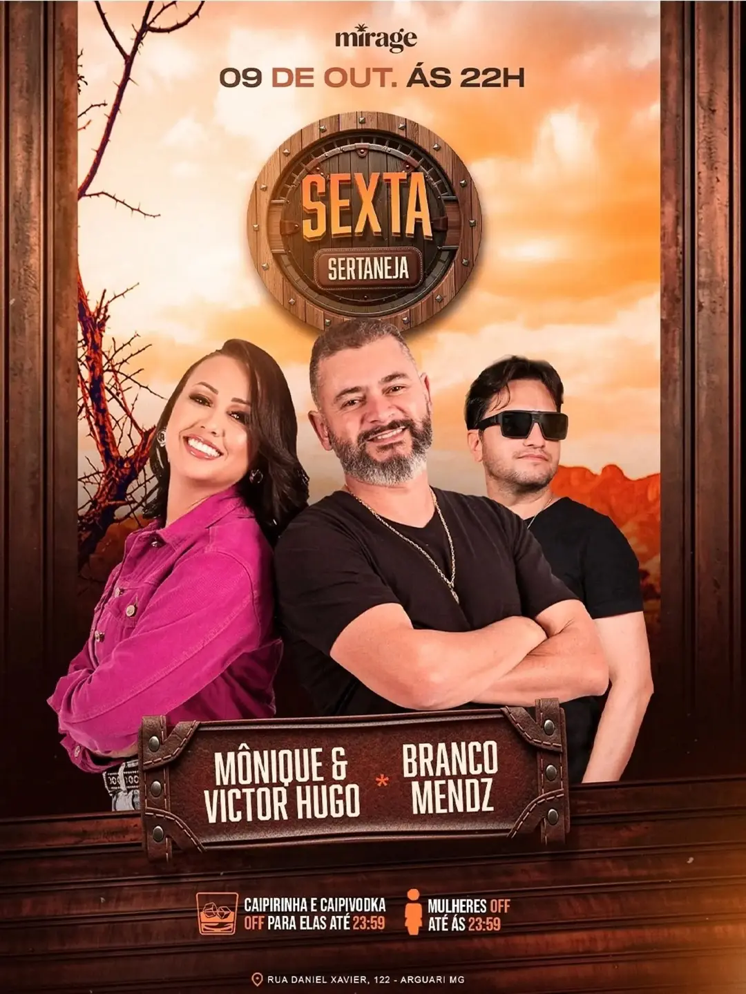 Flyer de Monique & Victor Hugo e Branco Mendz
