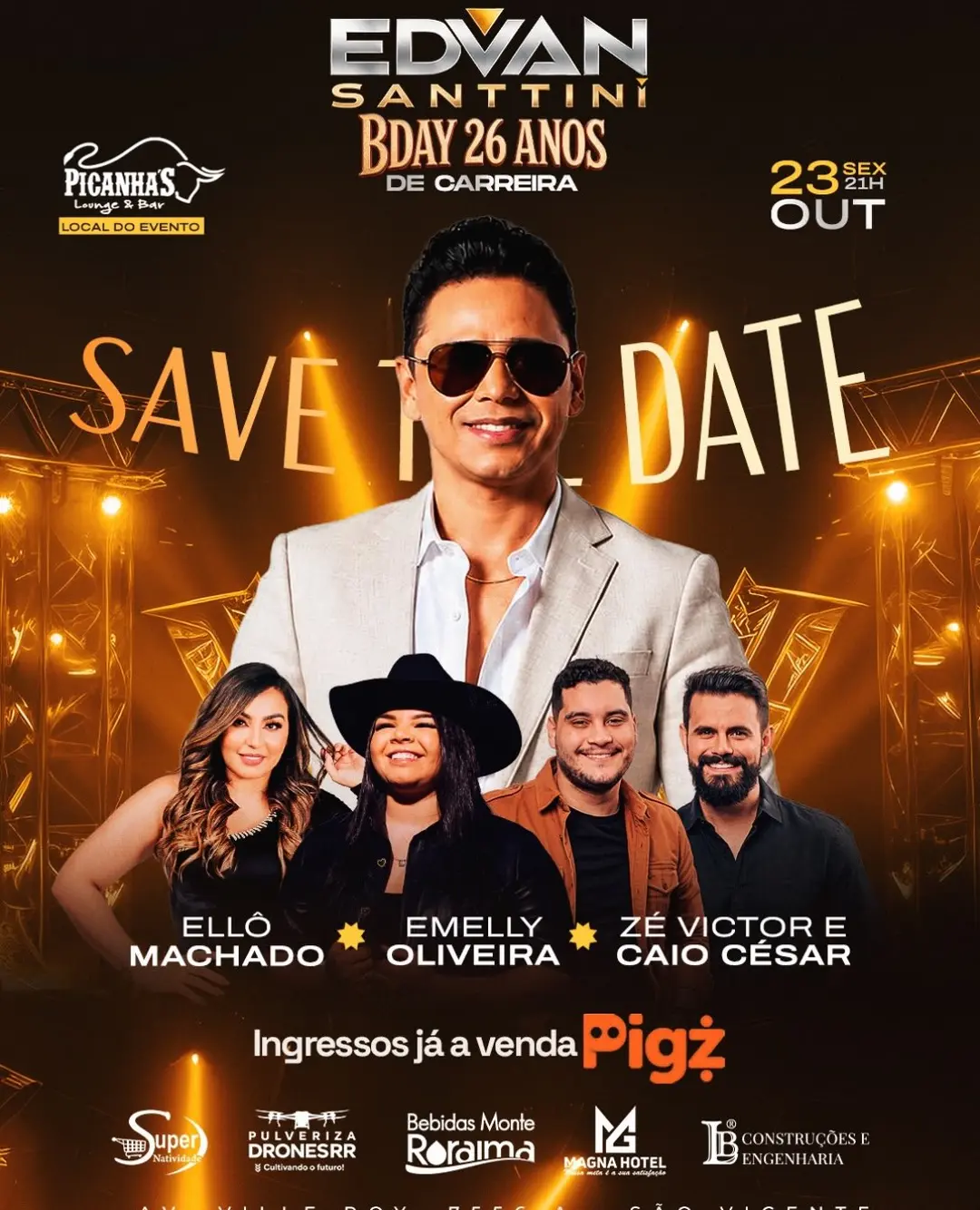 Flyer de Ellô Machado, Emelly Oliveira e Zé Victor & Caio César