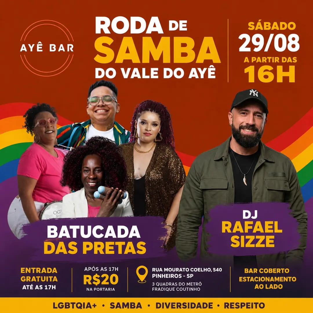 Flyer de Batucada das Pretas, DJ Rafael Sizze e mais 1 artista
