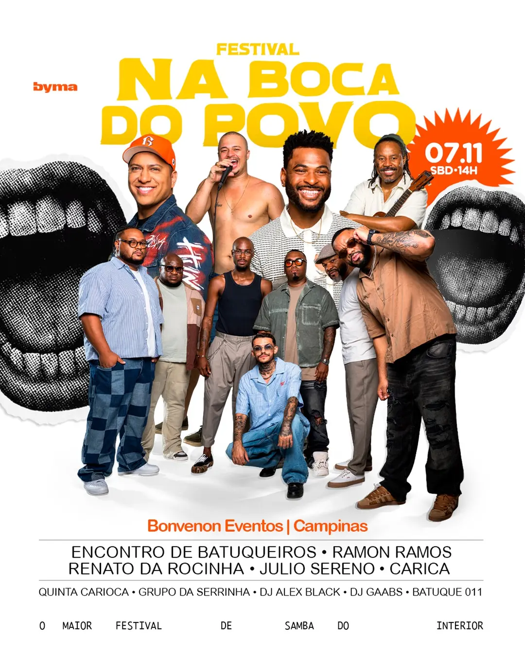 Flyer de EDB, Grupo da Serrinha, DJ Gabbs e mais 7 artistas