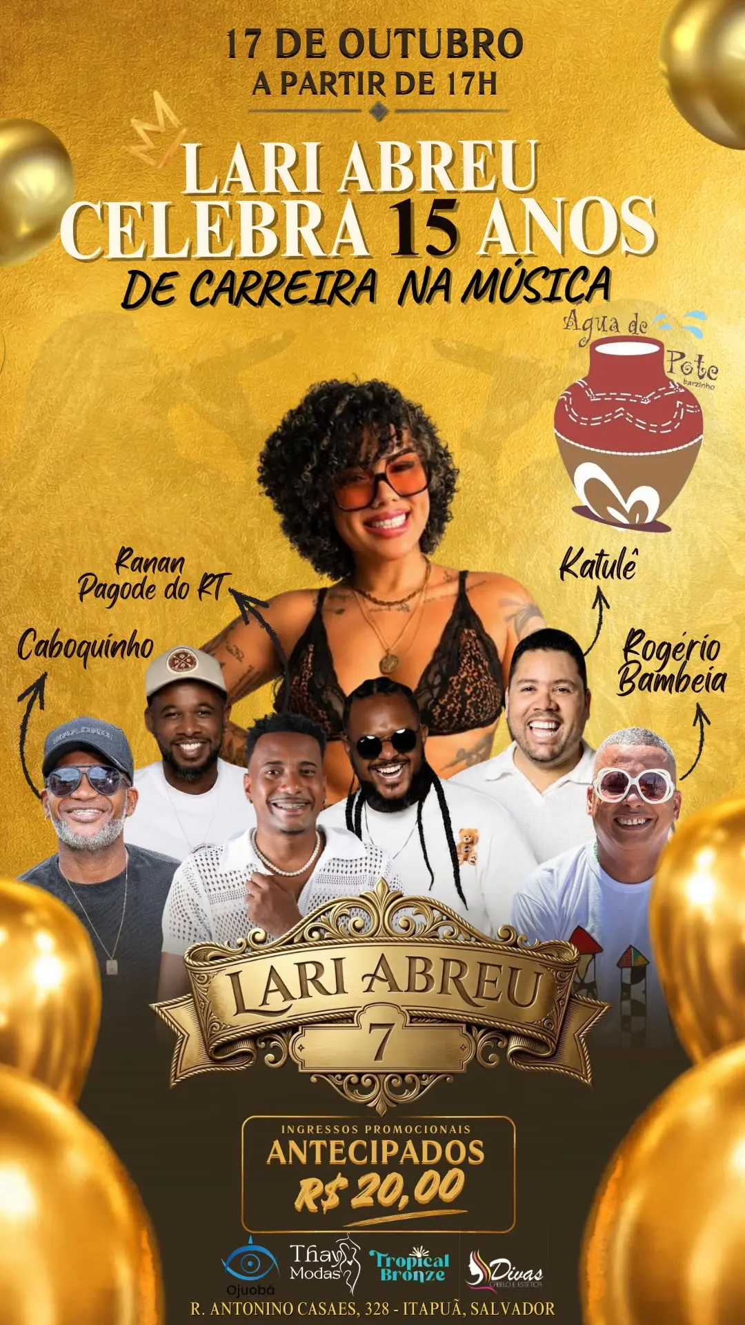 Flyer de Lari Abreu, Ranan Pagode do RT e mais 3 artistas