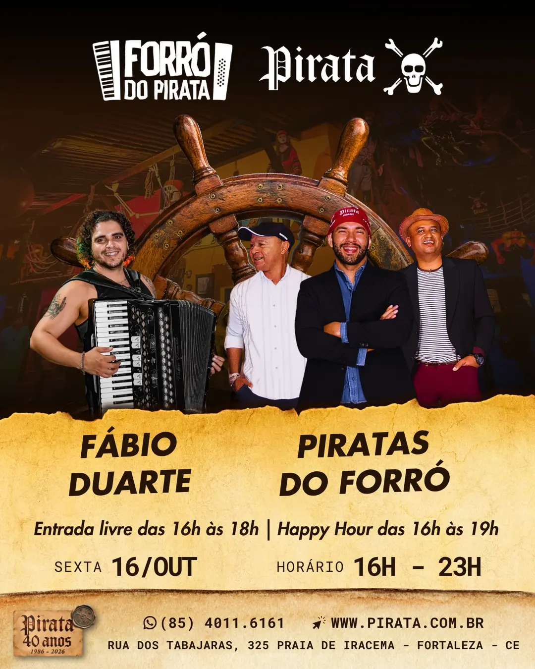 Flyer de Fábio Duarte, Aulão de Forró e Piratas do Forró