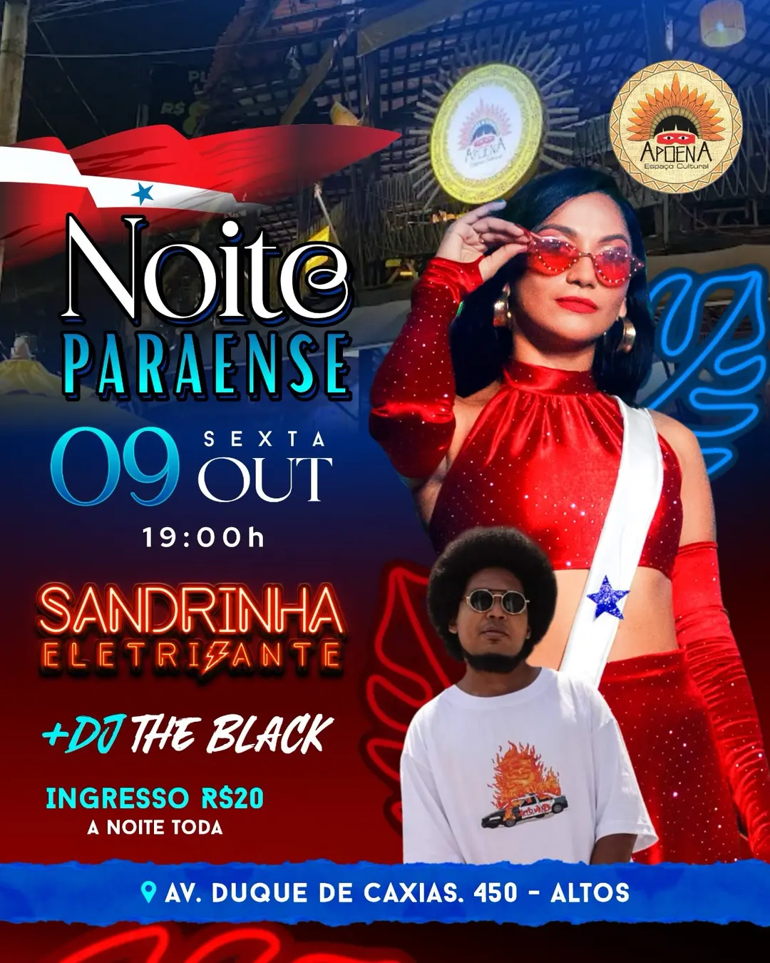 Flyer de DJ The Black e Sandrinha Eletrizante
