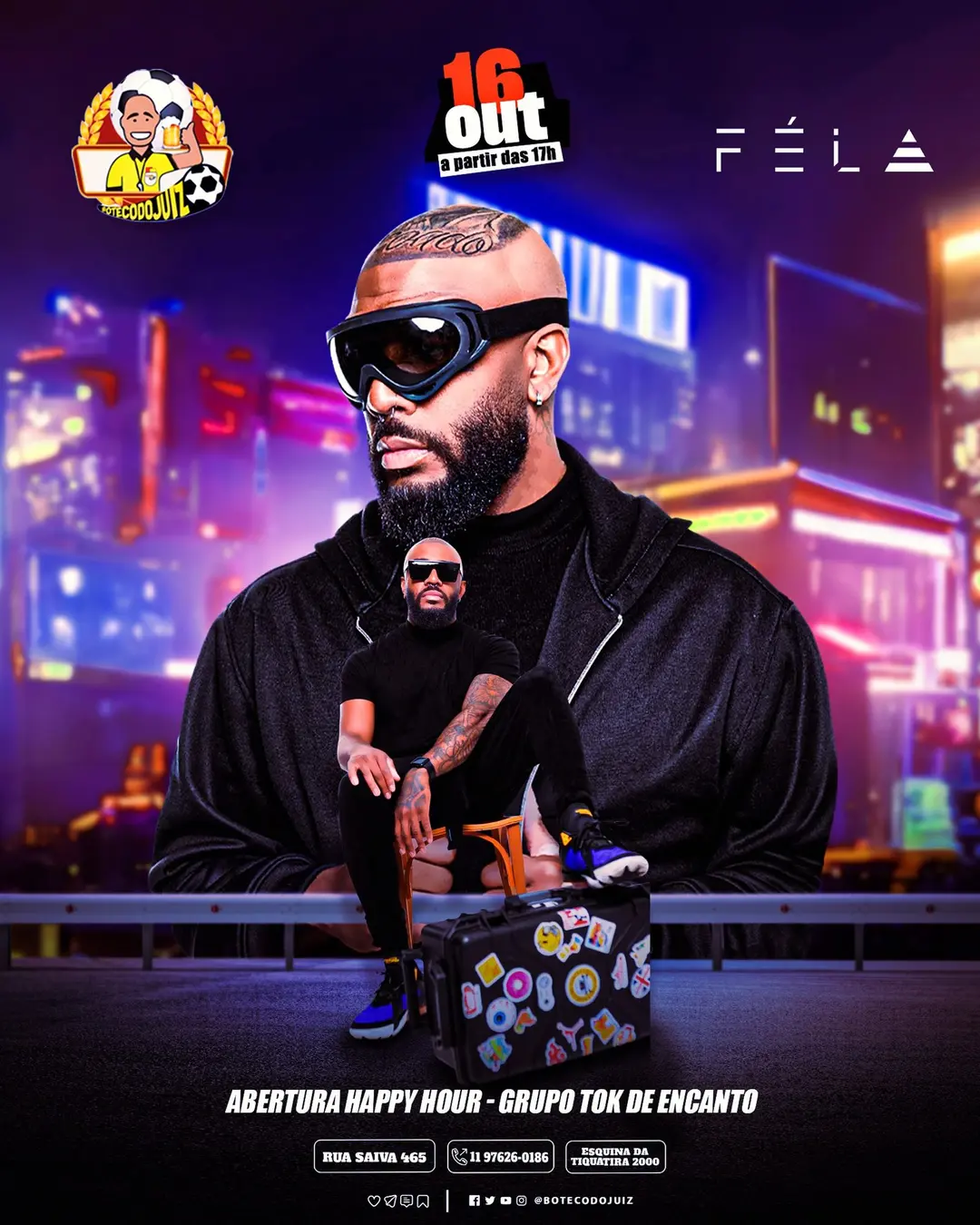 Flyer de Rodrigo Féla, Toke de Encanto e DJ Elekaze