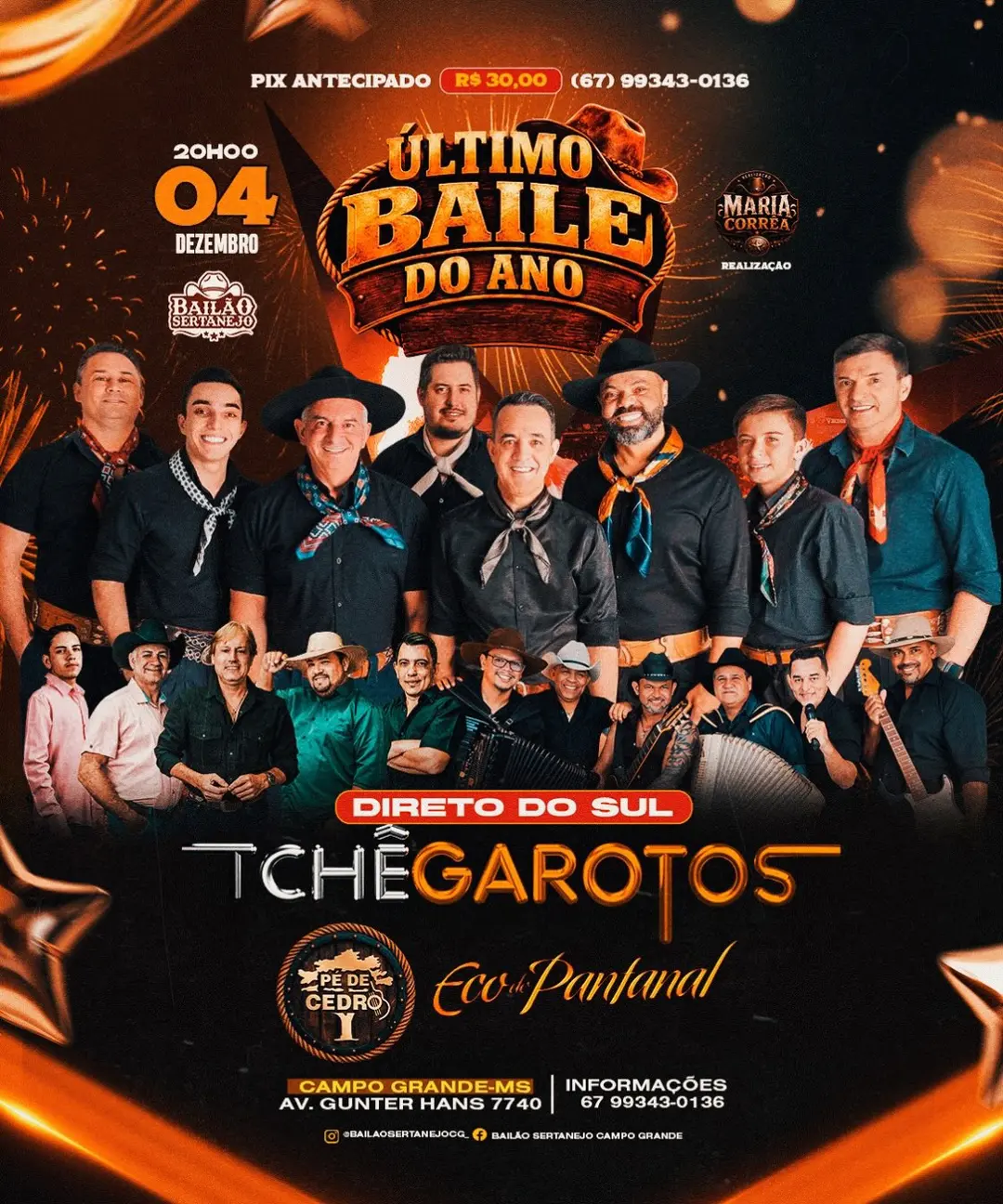 Flyer de Grupo Pé de Cedro, Tchê Garotos e Eco do Pantanal