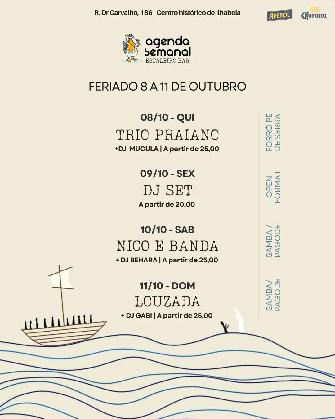 Flyer de Trio Praiano, Carla Bejarano e mais 4 artistas