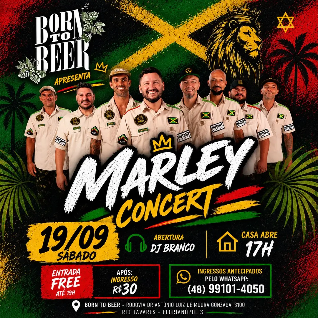 Flyer de Marley Concert Floripa e DJ brancoprodutor
