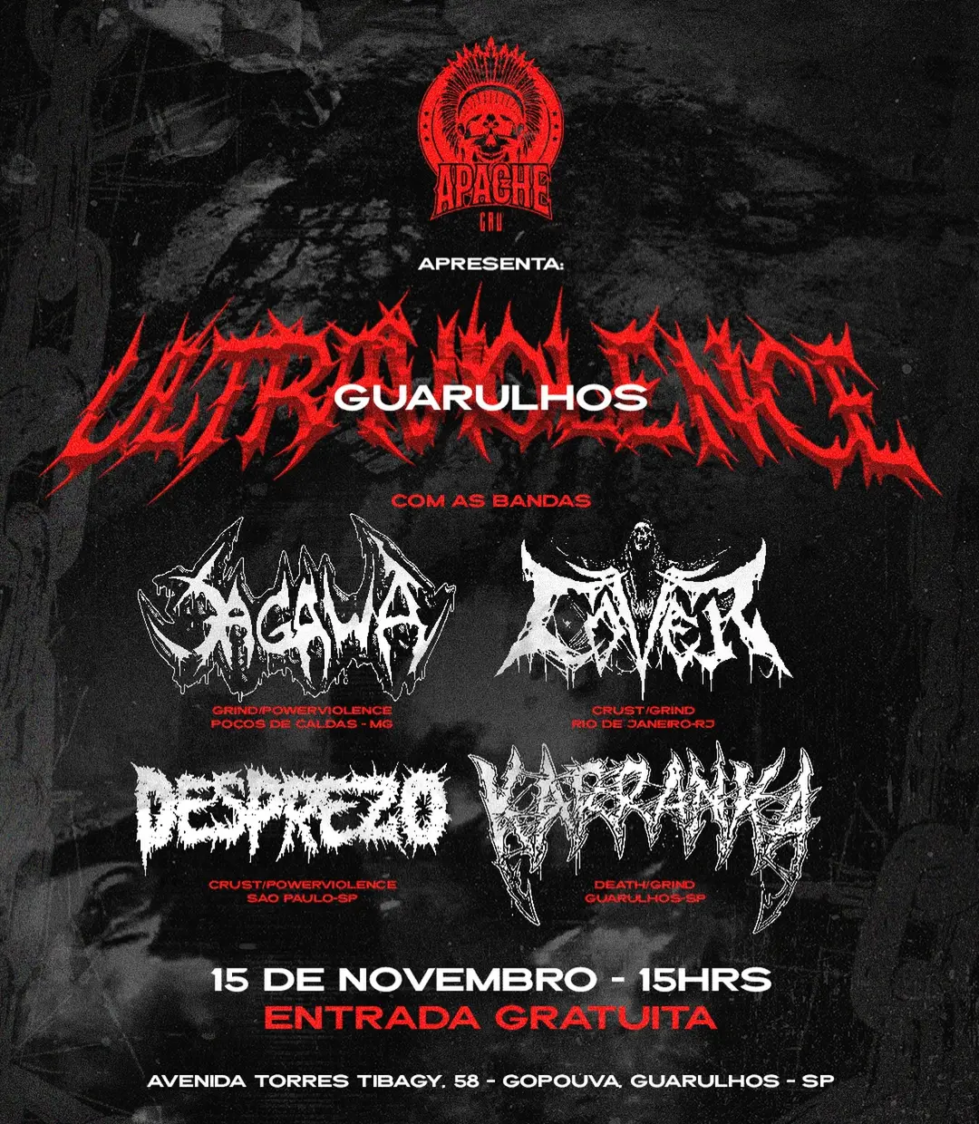 Flyer de Hayná Beck, Karranka, Sagawa Grindcore e Desprezo