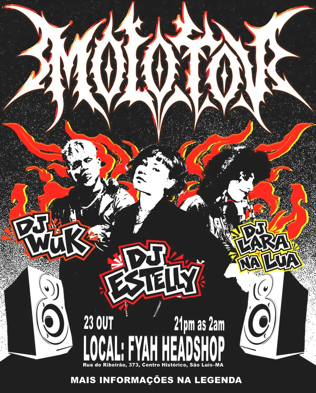Flyer de DJ WuK, DJ Laranalua e DJ Estelly