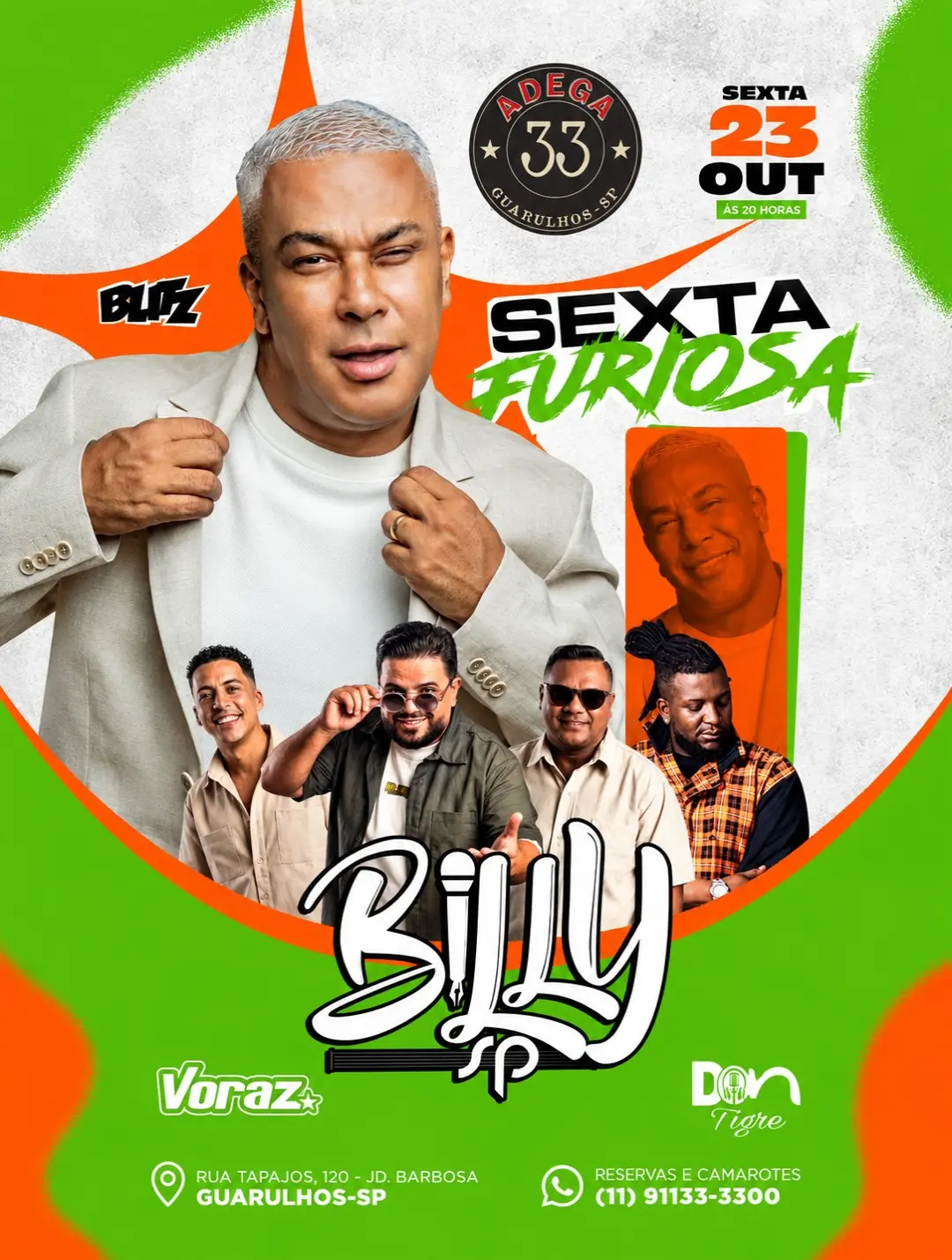 Flyer de Voraz, Don Tigre, Dj Hugo Cardoso e Billy SP