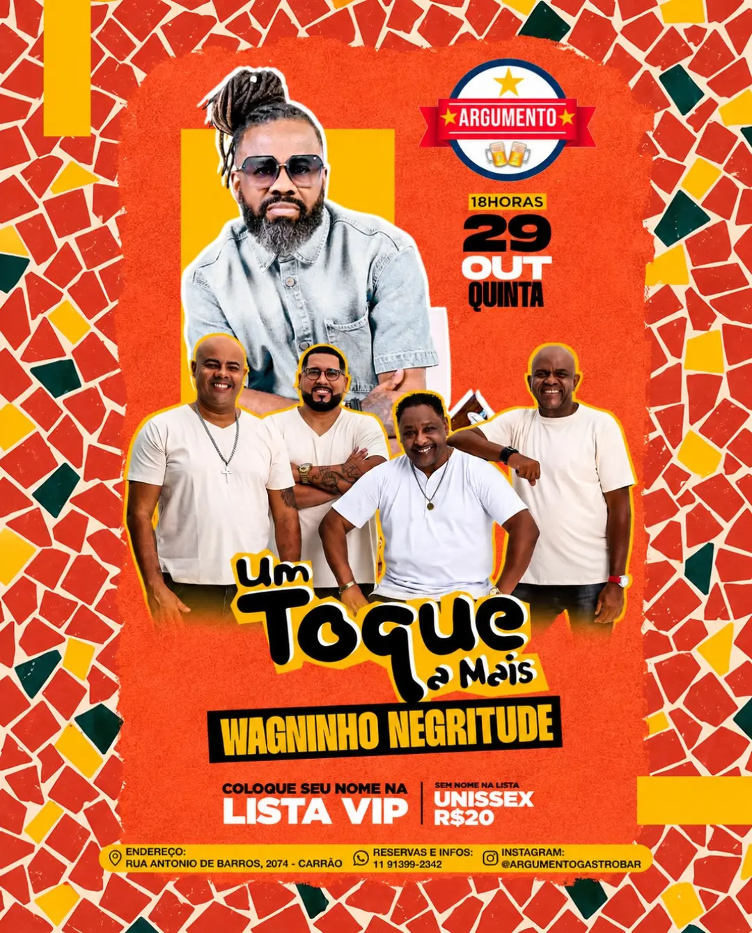 Flyer de Wagninho Negritude e Um Toque a Mais
