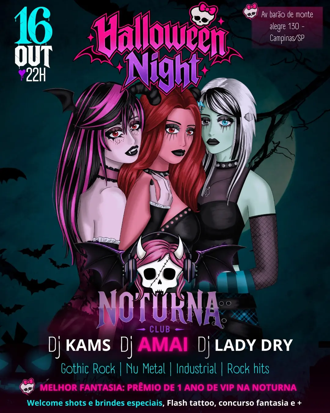 Flyer de Kams, DJ Amai e DJ Lady Dry